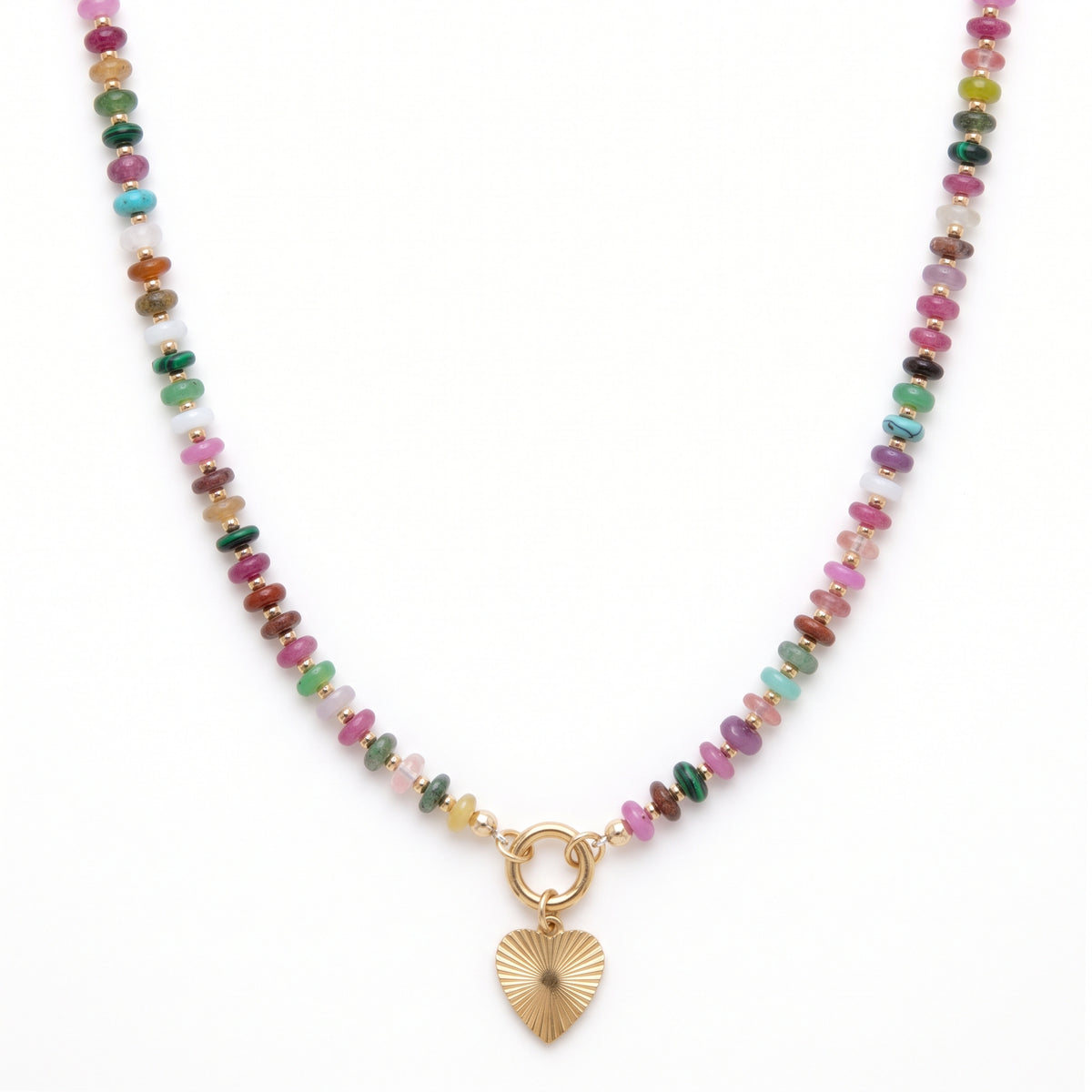 heart clasp multicolor beaded necklace