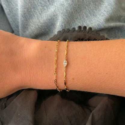 aurora mariner + marquise stone bar bracelet stack