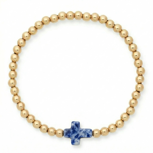 blue jasper cross juno bead bracelet (4mm)