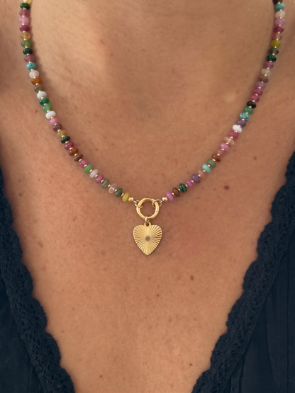 heart clasp multicolor beaded necklace