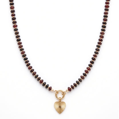 heart clasp brown beaded necklace