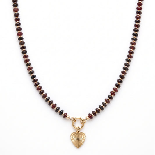 heart clasp brown beaded necklace