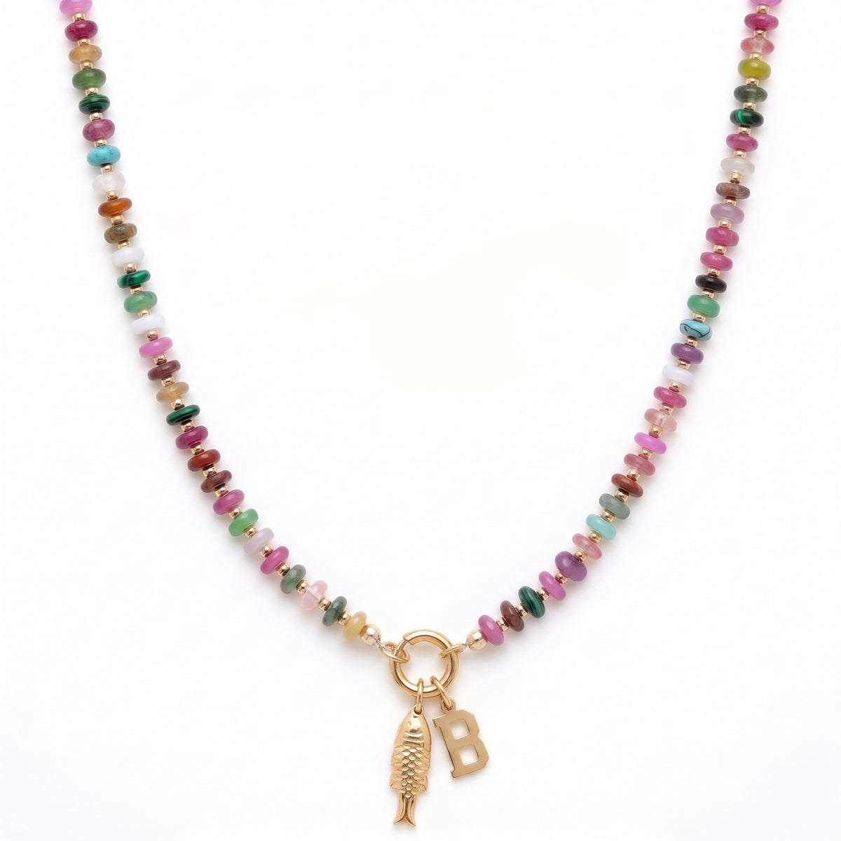 fishy initial multicolor beaded necklace