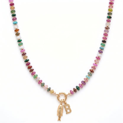 fishy initial multicolor beaded necklace