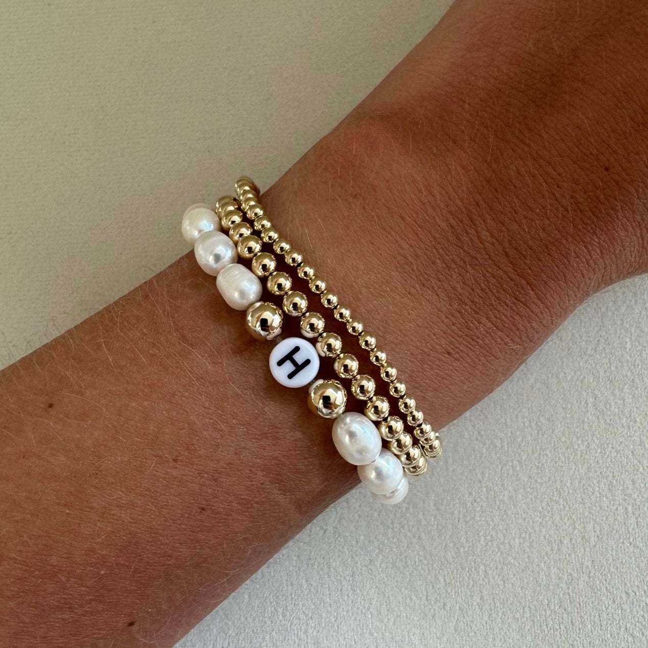 custom pearl bracelet triple stack (3+4+6mm)