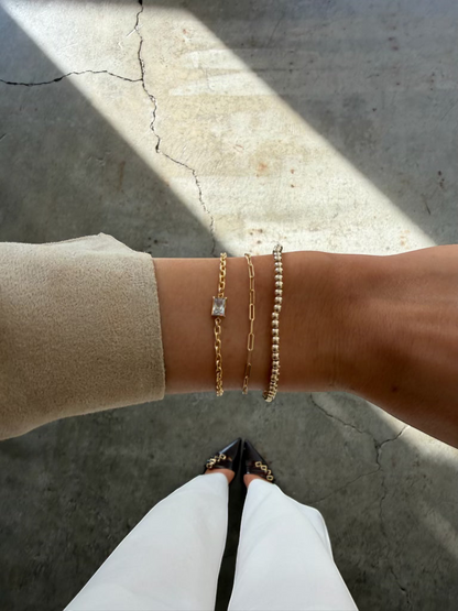 rectangle bezel + paperclip + juno bead (3mm) bracelet stack