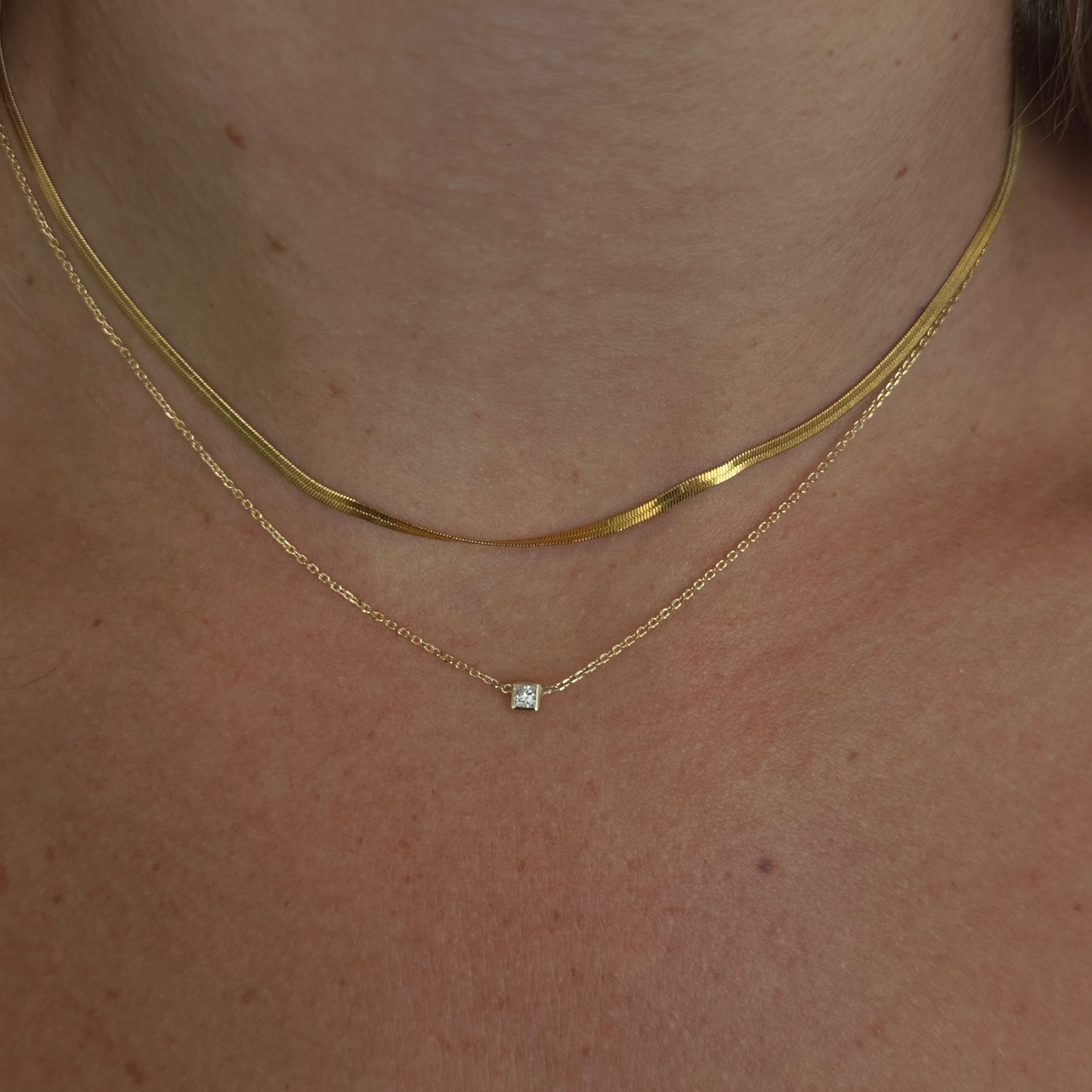 14k everyday square diamond necklace