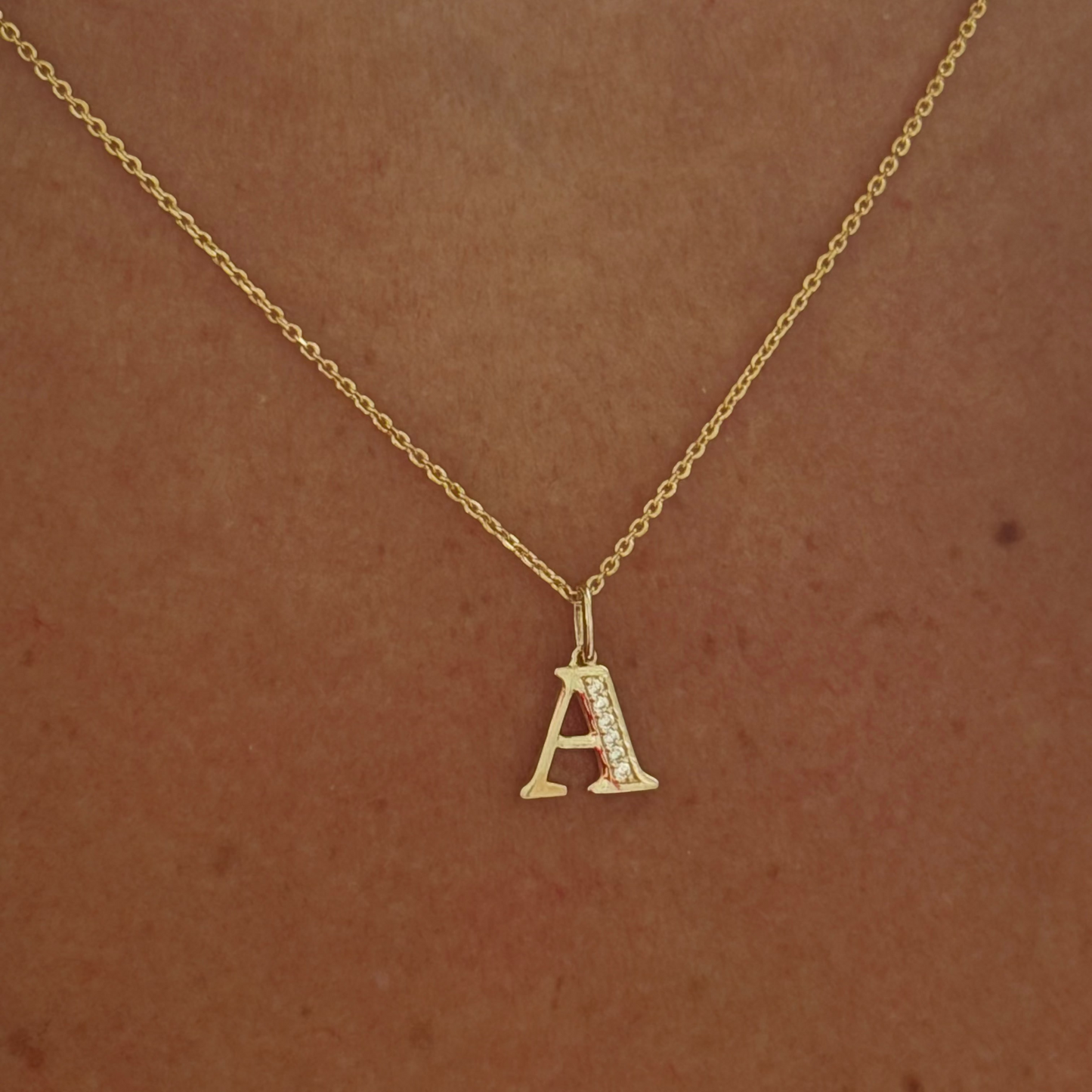 14k pavé block initial necklace