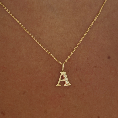 14k pavé block initial necklace