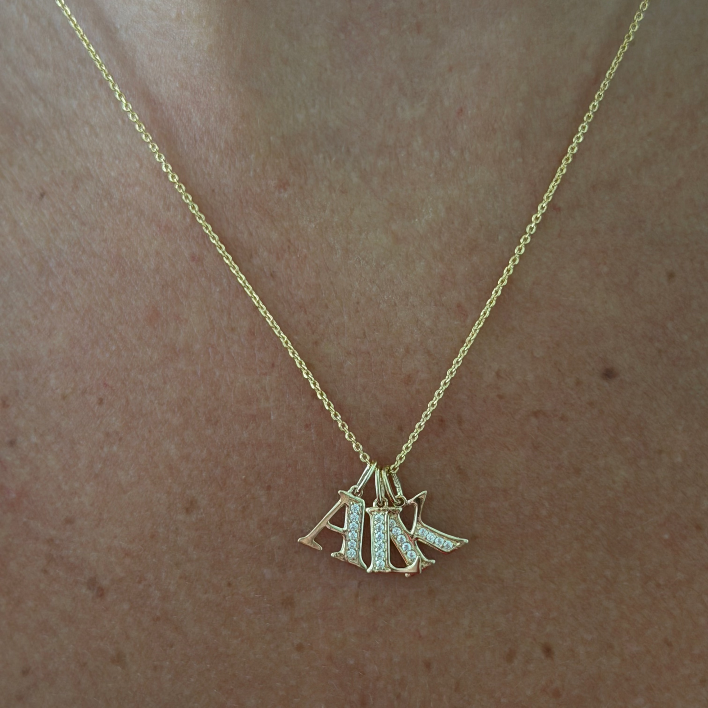14k multi-letter pavé block initial necklace