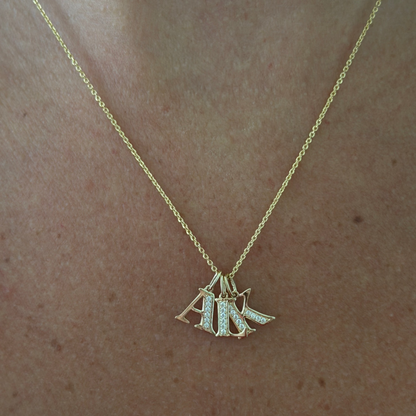 14k multi-letter pavé block initial necklace