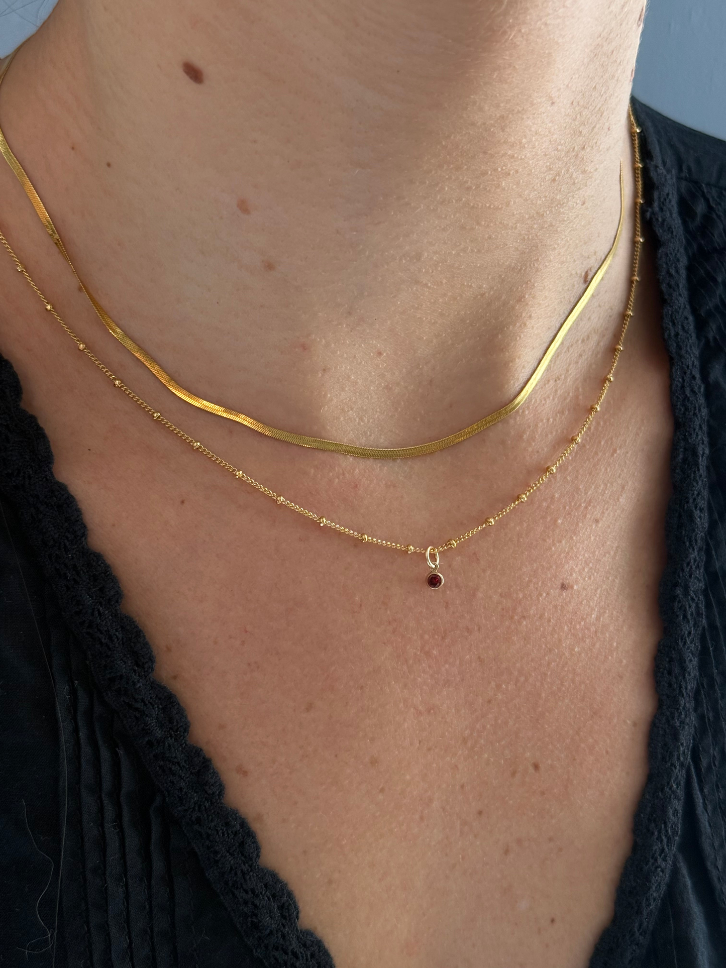 dainty herringbone + birthstone necklace layering set