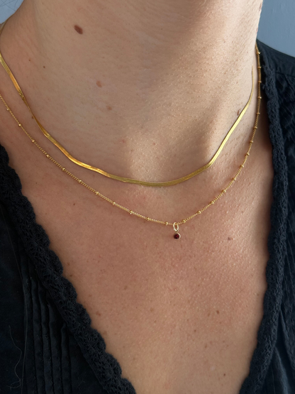 dainty herringbone + birthstone necklace layering set