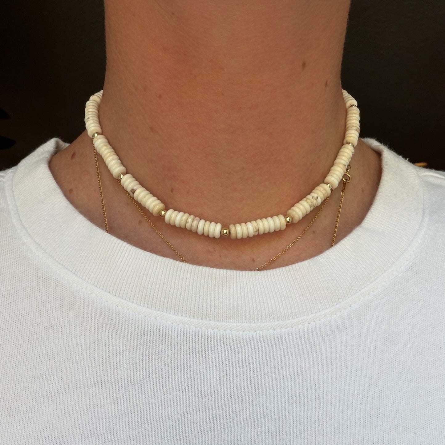 oatmeal white beaded necklace