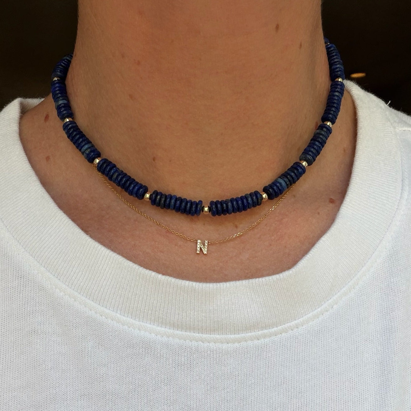 lapis lazuli blue beaded necklace
