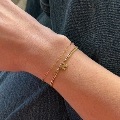 pavé initial + paperclip bracelet stack