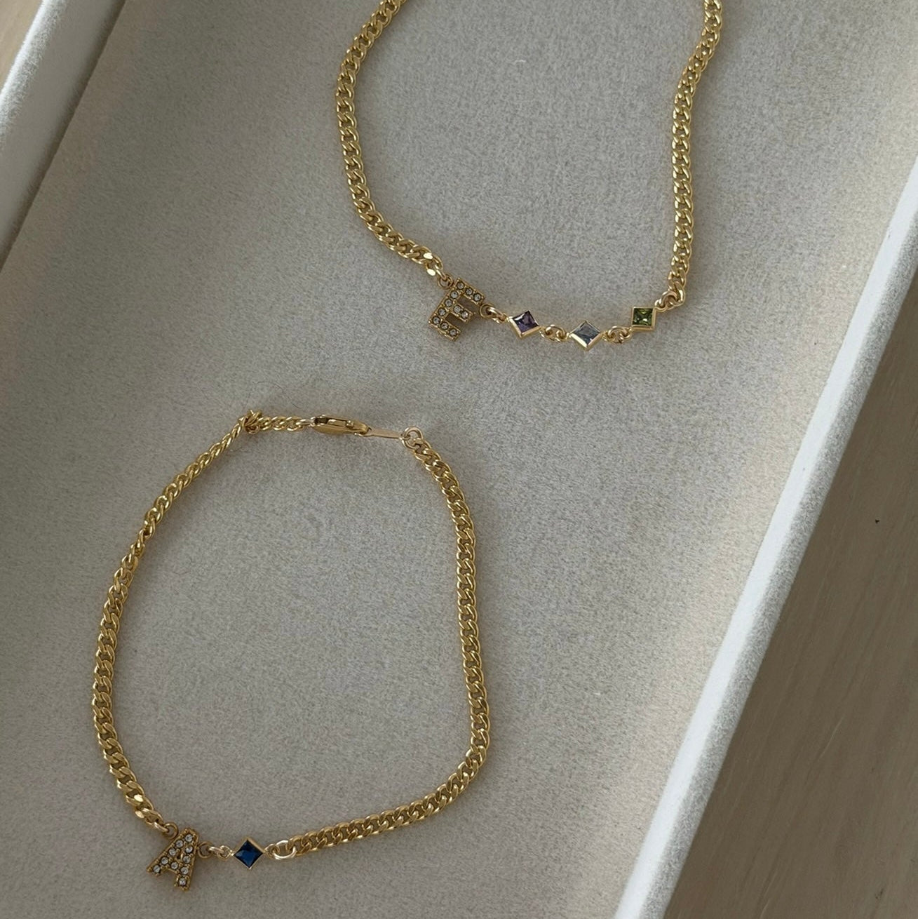 pavé initial + birthstone bracelet