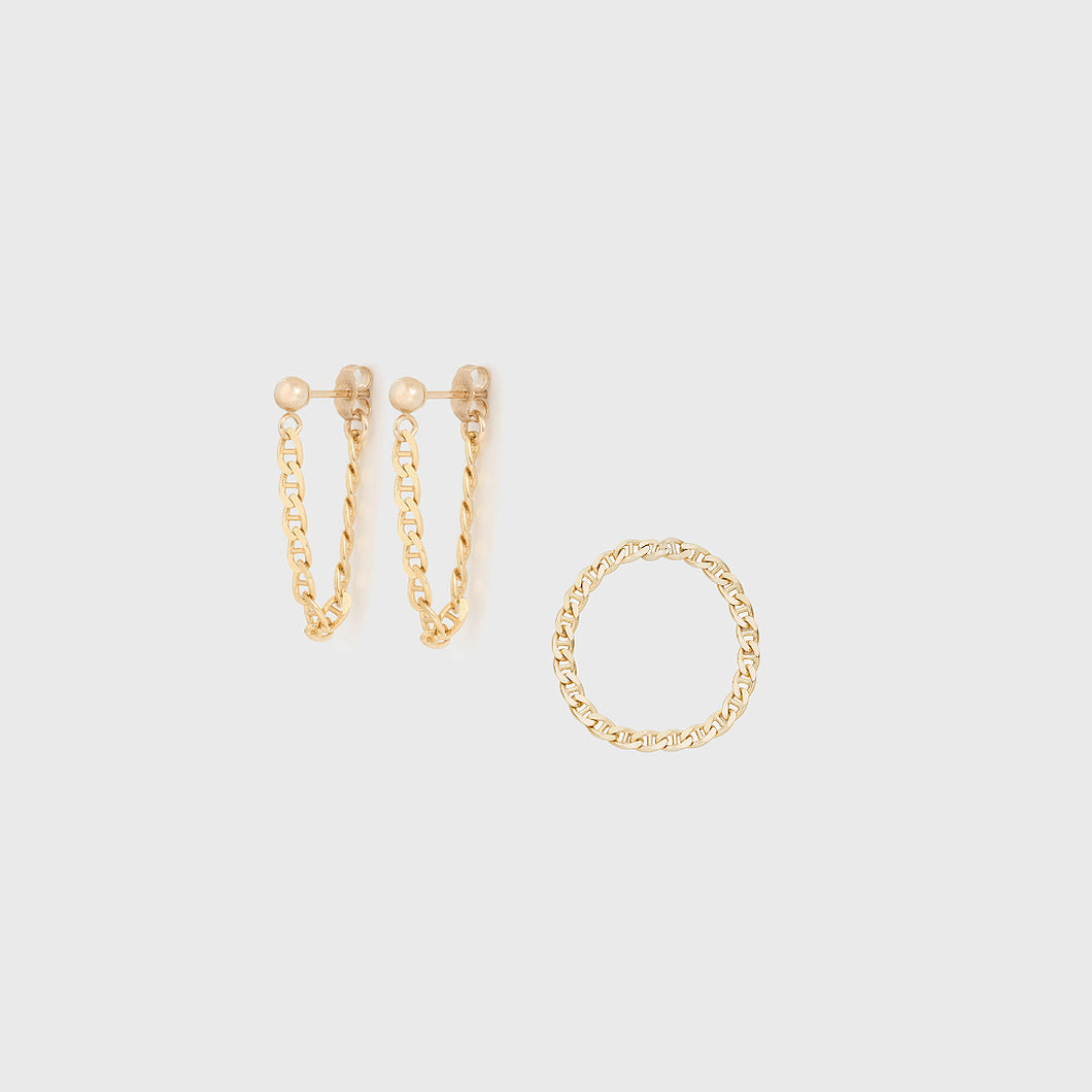 14k tina chain ring + earrings set