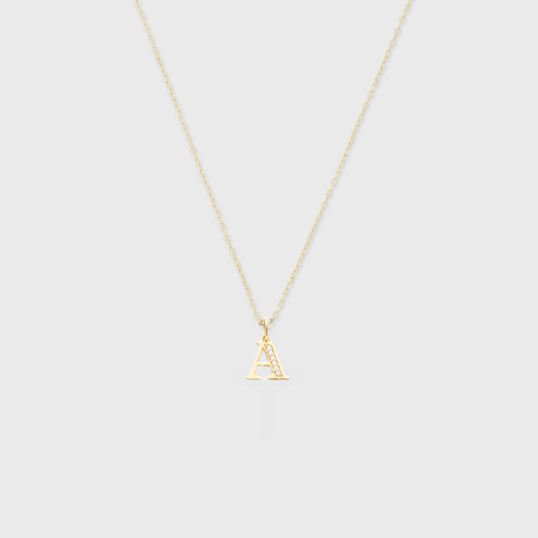14k pavé block initial necklace