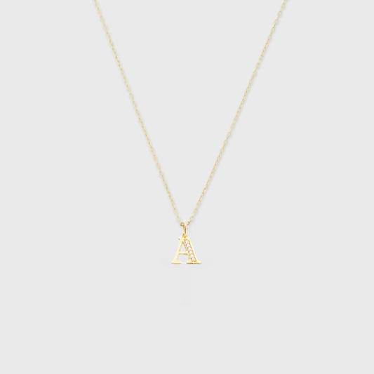 14k pavé block initial necklace