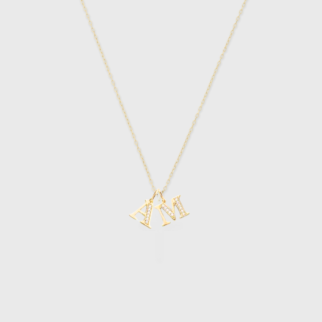 14k multi-letter pavé block initial necklace