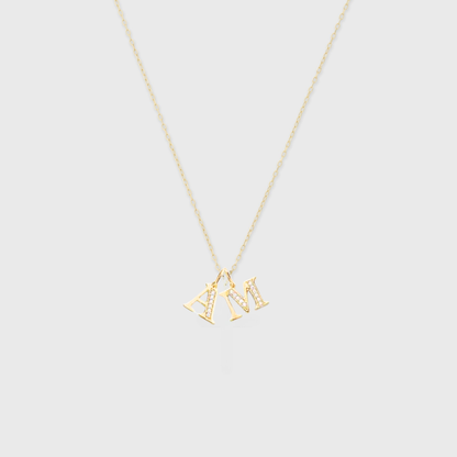 14k multi-letter pavé block initial necklace