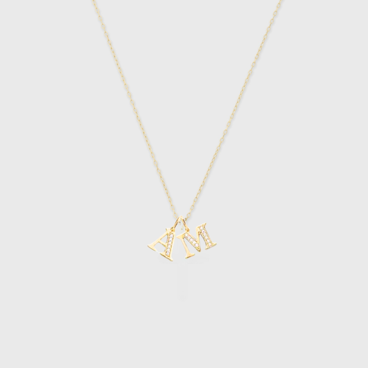 14k multi-letter pavé block initial necklace