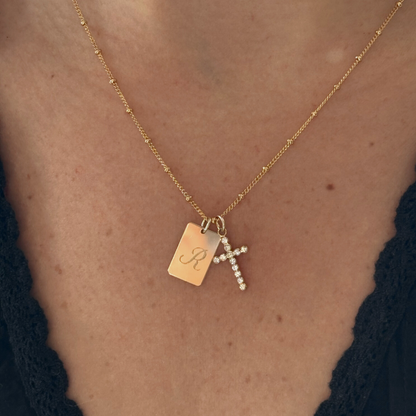 custom initial bezel cross necklace