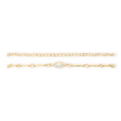 aurora mariner + marquise stone bar bracelet stack
