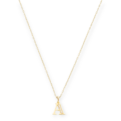14k pavé block initial necklace