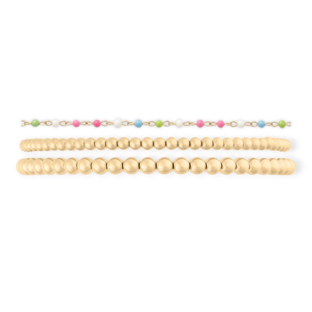 colorful dotted + juno bead bracelet three stack (1+3+4mm)