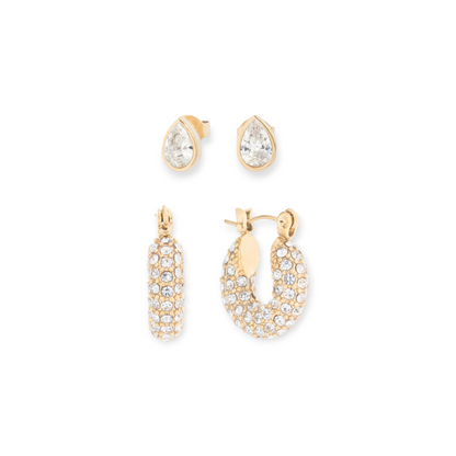 noel pavé mini hoops + juliette teardrop studs earring set
