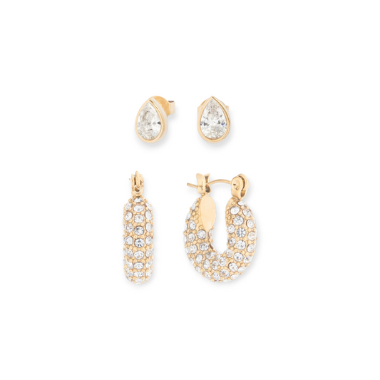 noel pavé mini hoops + juliette teardrop studs earring set