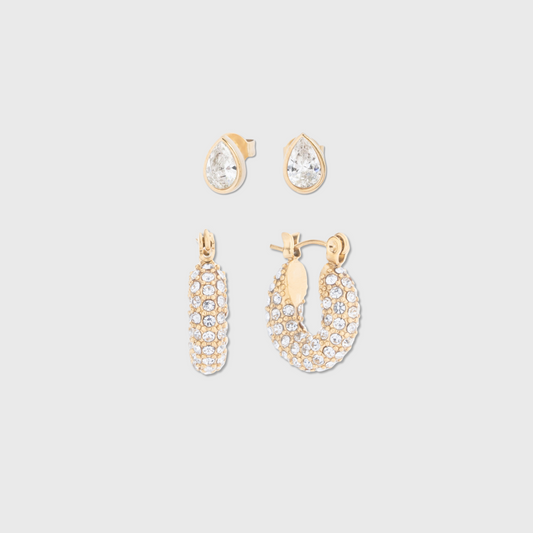 noel pavé mini hoops + juliette teardrop studs earring set