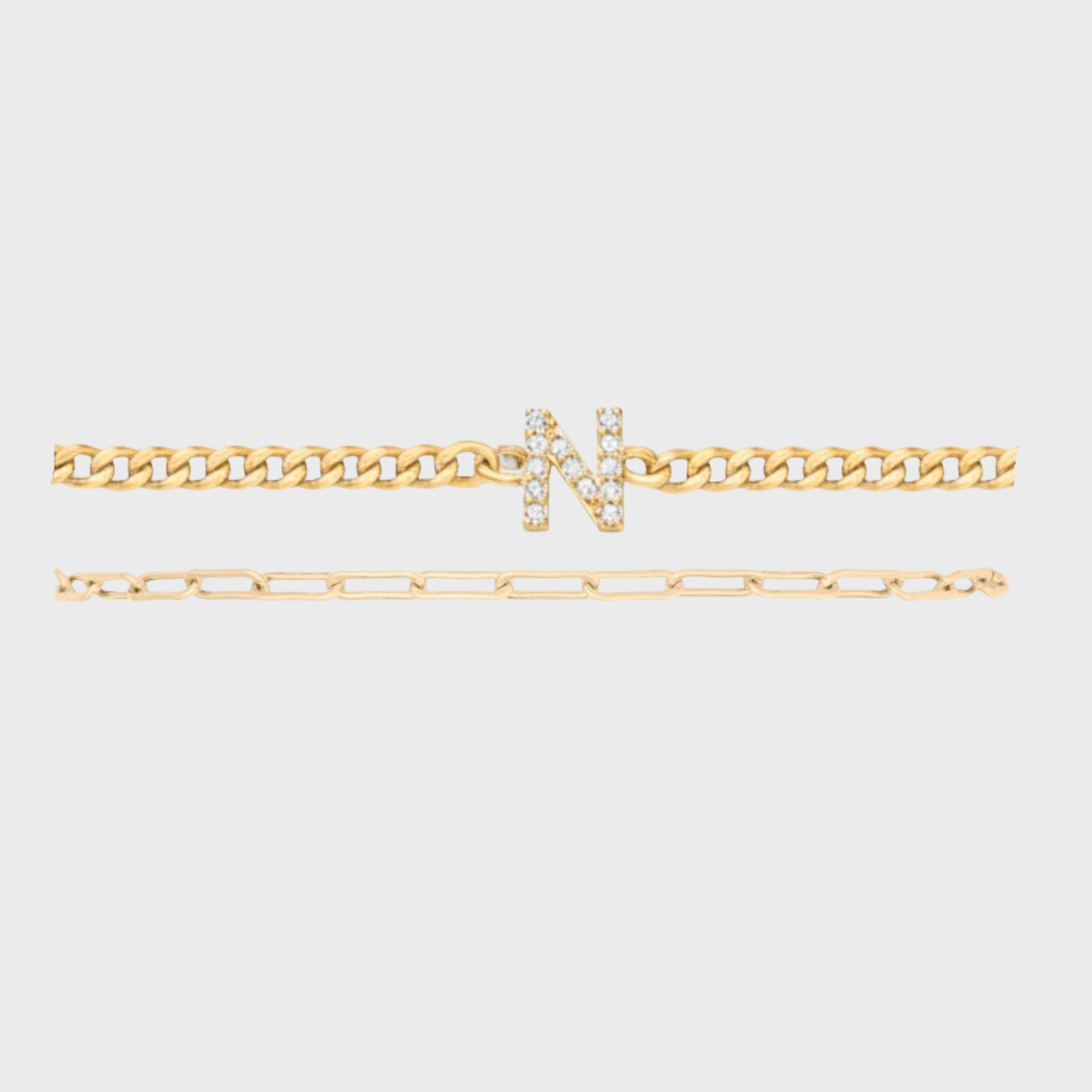 pavé initial + paperclip bracelet stack