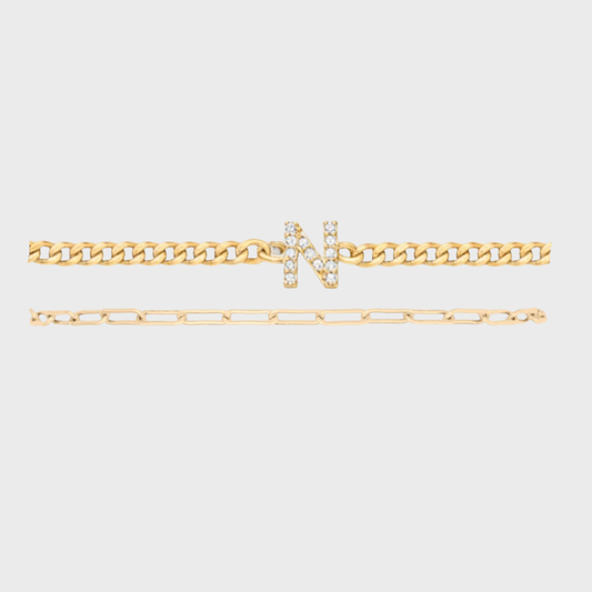 pavé initial + paperclip bracelet stack