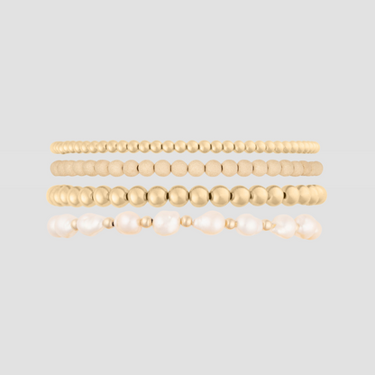 juno + stardust + baroque pearl bracelet four stack (3+4+5+7mm)