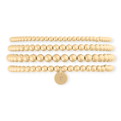 pile de quatre bracelets juno avec initiales anglaises anciennes (3+4+4+5mm)