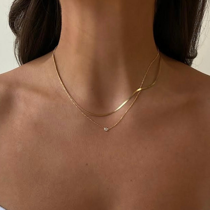 14k dainty herringbone + everyday round diamond necklace layering set