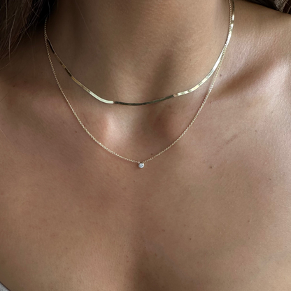 14k dainty herringbone + everyday round diamond necklace layering set