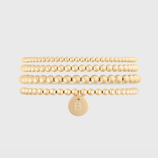 classic initial juno bracelet four stack (3+4+4+5mm)