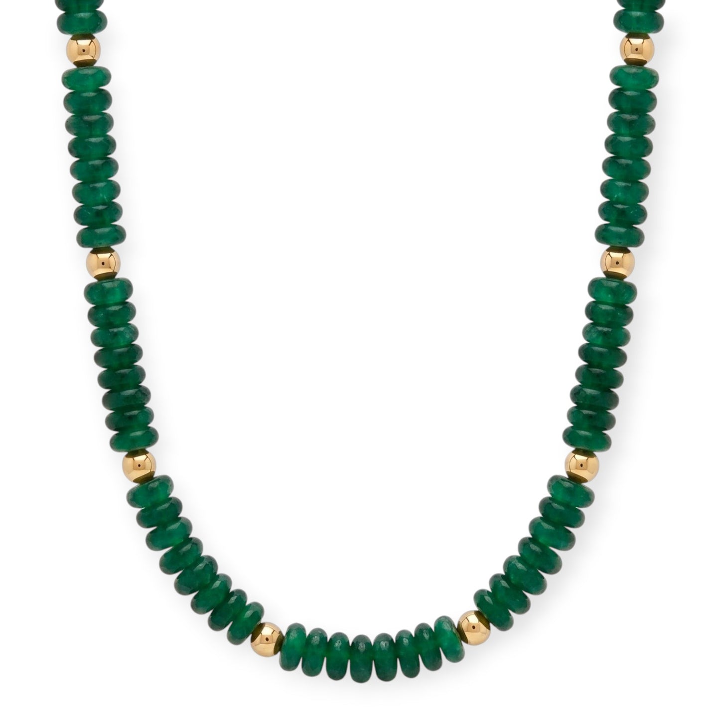 Cuffed by Nano LLC green rondelle stone and 14k gold filled bead necklace with adjustable length