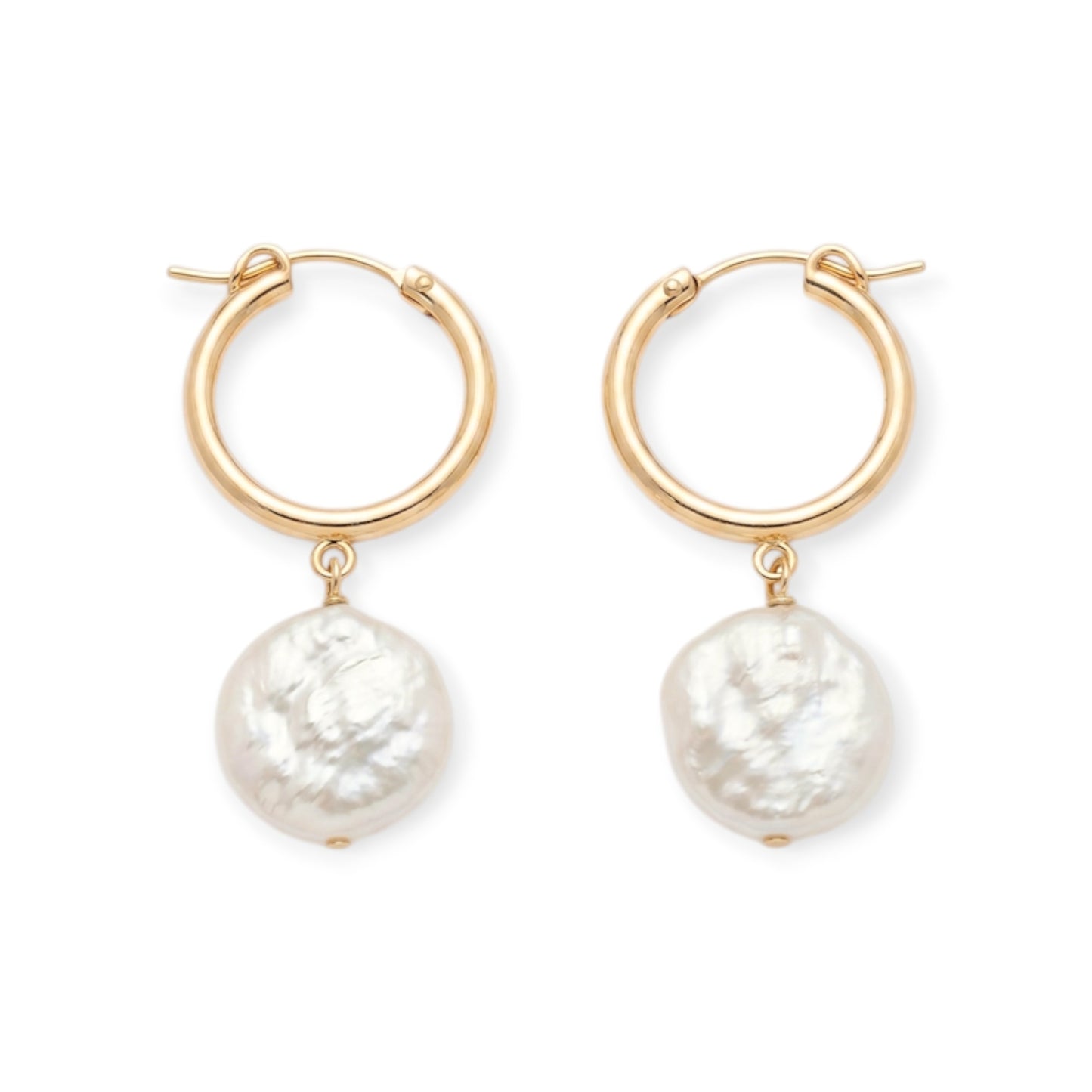 Cuffed by Nano LLC Maureen pearl hoop earrings with 14k gold filled hoops and baroque pearl drops.