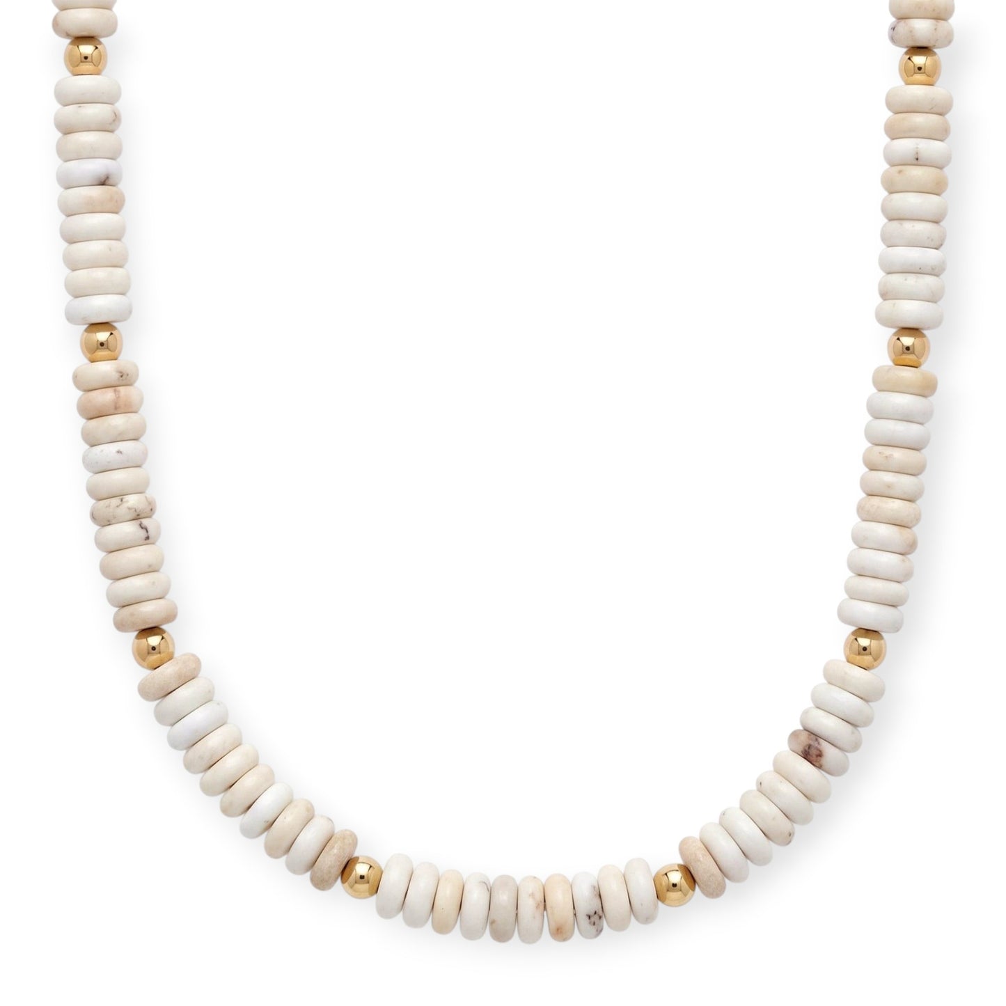 Cuffed by Nano LLC oatmeal white rondelle stone necklace with 14k gold filled beads, adjustable length