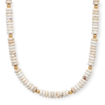 Cuffed by Nano LLC oatmeal white rondelle stone necklace with 14k gold filled beads, adjustable length
