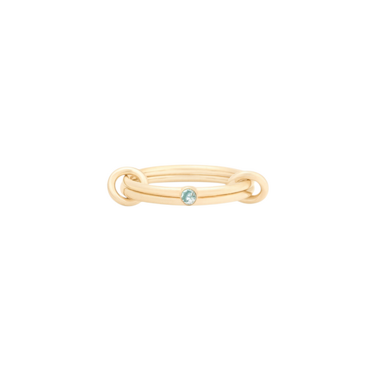 Cuffed by Nano LLC 14k gold filled linked ring with aquamarine gemstone, perfect for stacking.