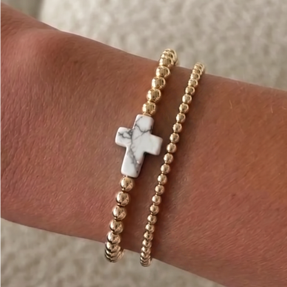 marble cross juno bead bracelet double stack (3+4mm)