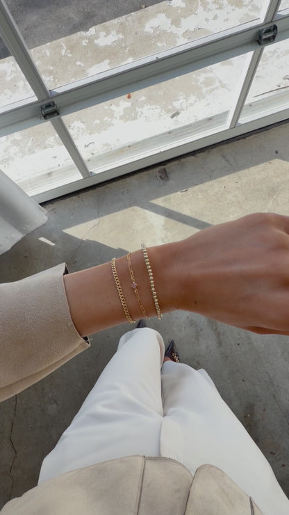 birthstone + gabi curb + juno bead (3mm) bracelet stack