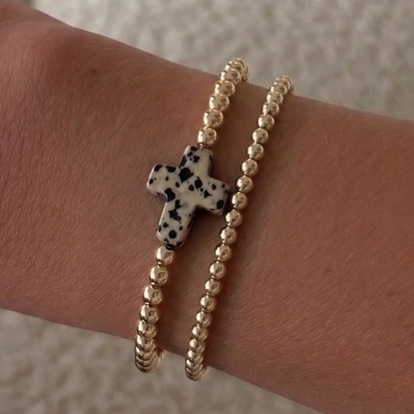 speckled cross juno bead bracelet double stack (3+4mm)