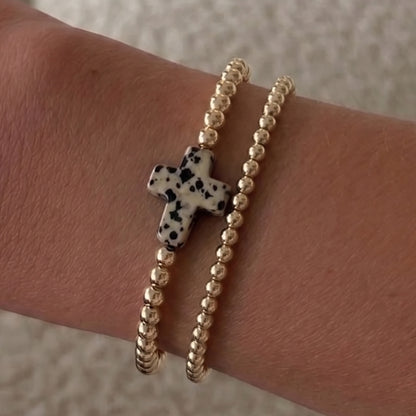 speckled cross juno bead bracelet double stack (3+4mm)